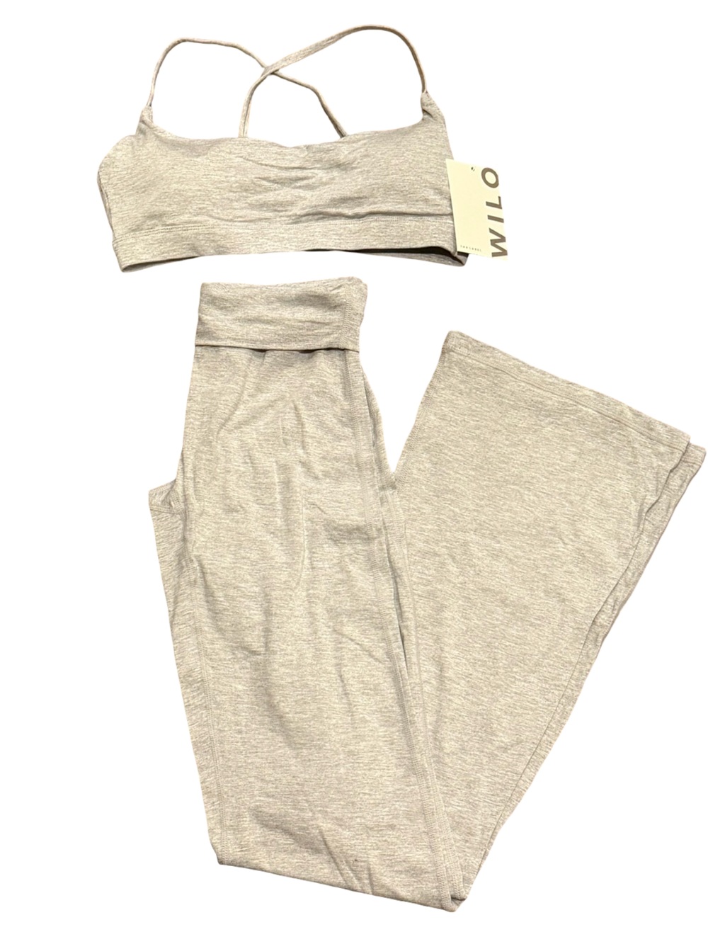 Wilo The Label Heather Gray Crossback Bra & Flare Legging Lounge Set NWT - Picture 3 of 9